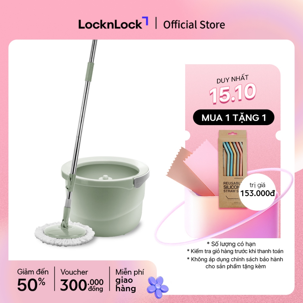 Bộ cây lau nhà xoay Lock&Lock Mini spin mop màu xanh mint ETM498MITS2 thiết kế gọn nhẹ, kèm bông lau thay thế