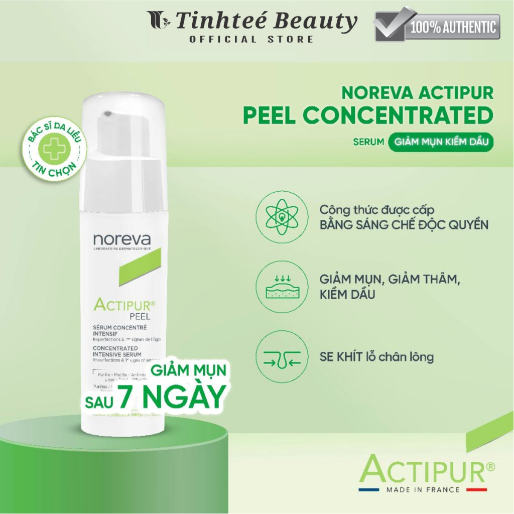 Serum kiềm dầu dành cho da dầu mụn và da dầu mụn nhạy cảm Noreva Actipur Peel Concentrated 30ml