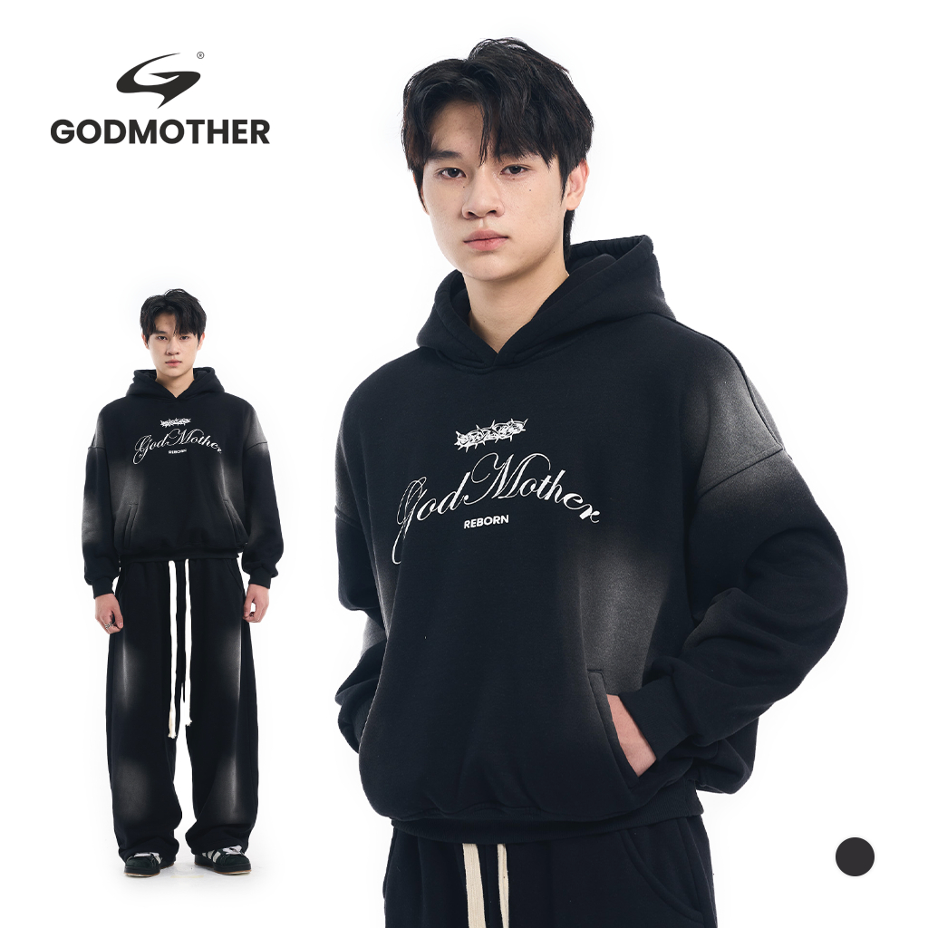 Set Hoodie Nỉ Màu Loang Retro Unisex GODMOTHER 2025
