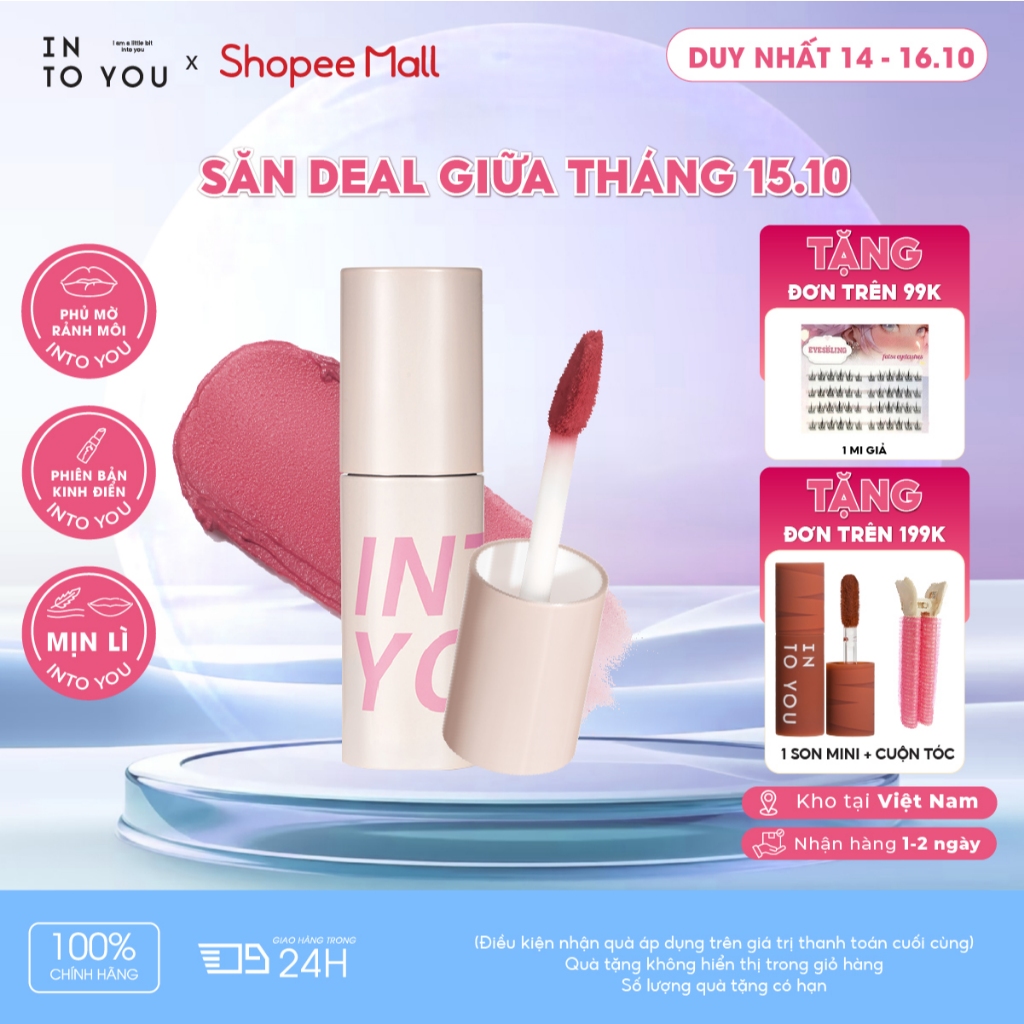 Son Bùn INTO YOU C1 Lì Mịn Dễ Thoa Tán Lên Màu Chuẩn Làm Đầy Rãnh Môi Hợp Trend Hàn - Trung 1.8g