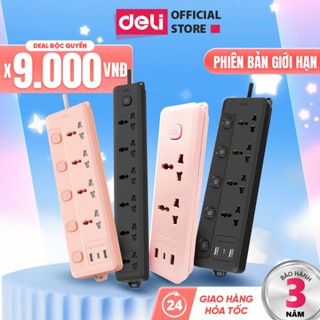 [TRỢ GIÁ] Ổ Cắm Điện Mẫu Mới 2025 Deli Ổ ĐIện Đa Năng Chống Cháy Nổ 2500W Cổng Sạc USB/ TypeC Thông Minh