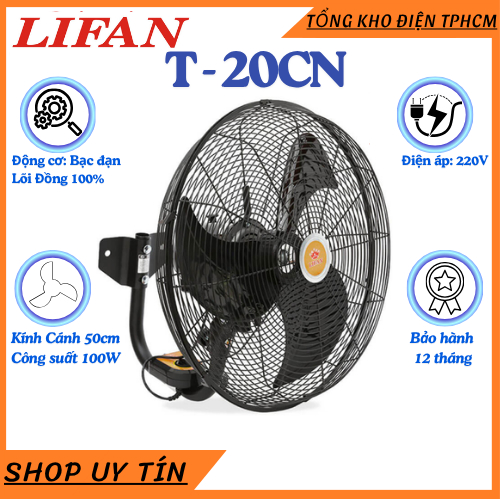Quạt treo công nghiệp Lifan T-20CN 100w cánh 50cm sử dụng quán cafe, nhà ở, khung rạp, trường học