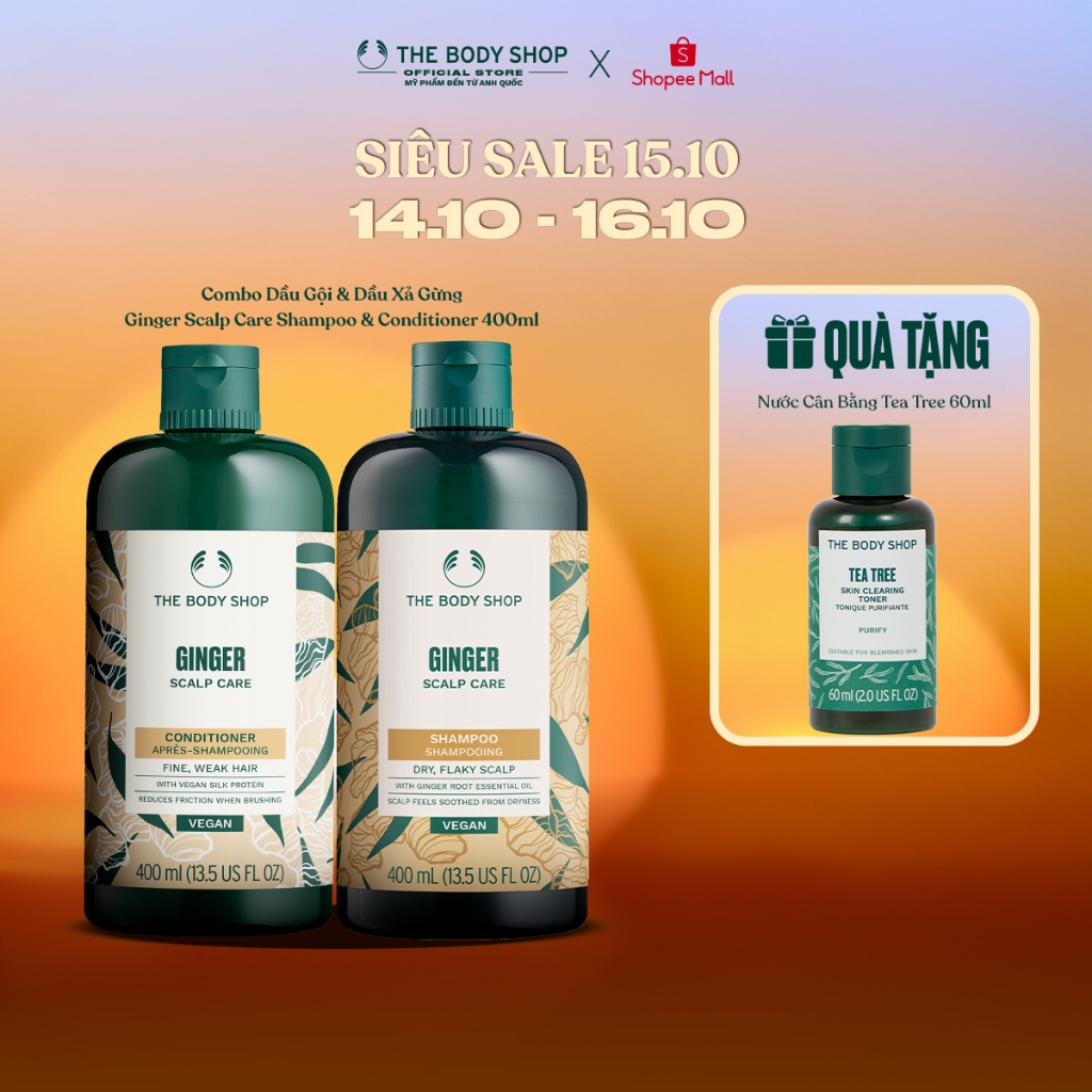 Combo Dầu Gội Và Dầu Xả Gừng Ginger Scalp Care Shampoo & Conditioner 400ml The Body Shop