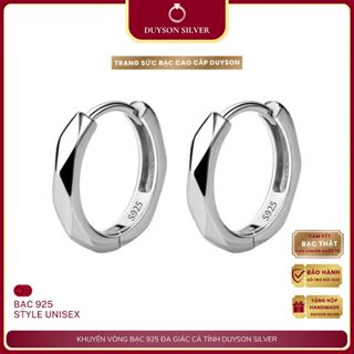Khuyên tai bạc nữ nam vòng tròn đa giác DUYSON SILVER, bông tai bạc 925 kiểu dáng unisex đơn giản cá tính [KVTTKX7]