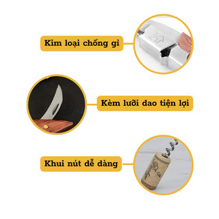 Khui mở rượu vang cao cấp, Dụng cụ mở nắp chai không gỉ dễ sử dụng KR 002