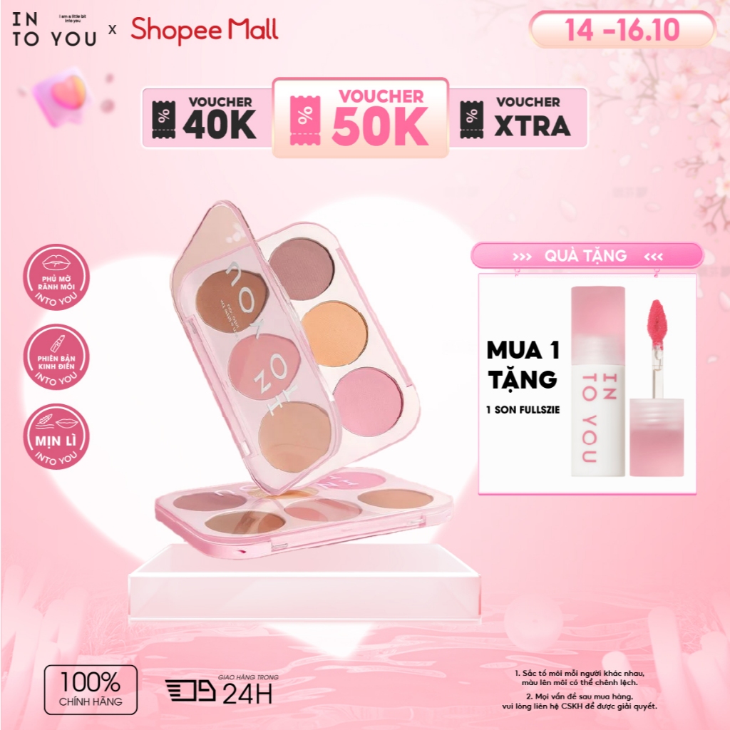 Phấn Má Hồng 6 Ô INTO YOU Vừa Má Hồng Vừa Tạo Khối Màu Lên Tự Nhiên Dễ Tán 6-color