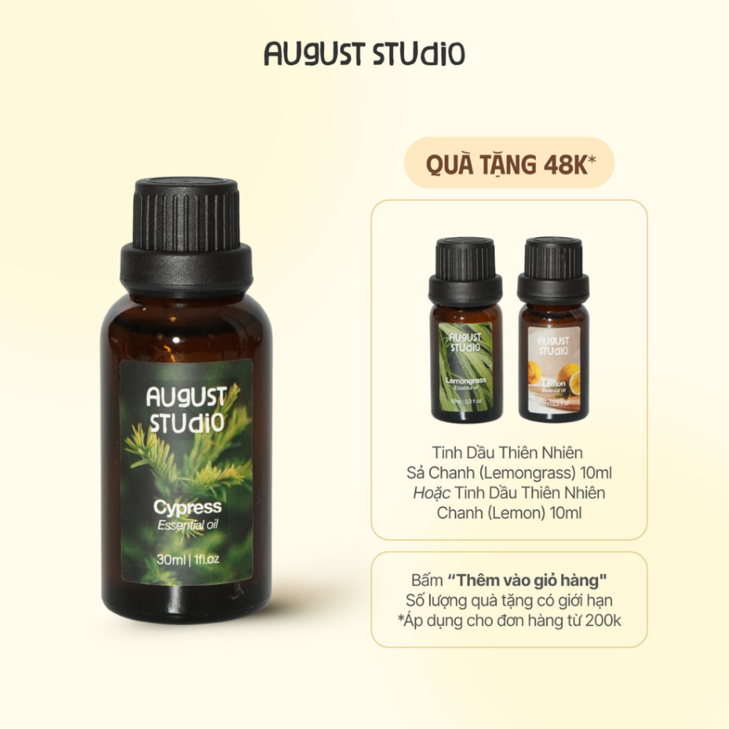 Tinh Dầu Thiên Nhiên Trắc Bách Diệp (Cypress) – August Studio Thư Giãn, Khử Mùi Chai 10ml/30ml