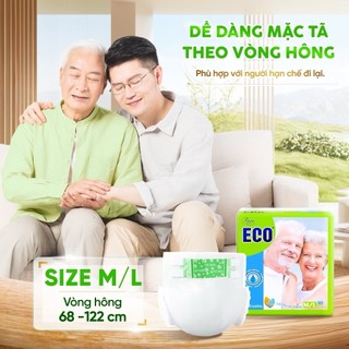 Combo 2 Gói Tã dán người lớn Eco, Bỉm dán người già Eco thấm hút cao, dày dặn, siêu tiết kiệm size M/L 10 miếng 68-122cm