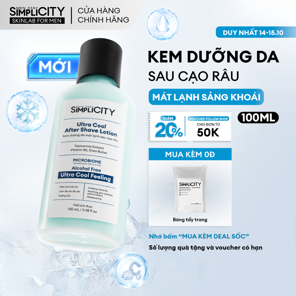 Kem dưỡng sau cạo giảm đỏ rát mát lạnh Men Stay Simplicity Ultra Cool After Shave Lotion 100ml