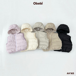  Áo Gillet Phao Siêu Nhẹ Obebi Giữ Ấm Mũ Tháo Rời Thời Trang Mùa Đông Cho Bé Trai Bé Gái Từ 8-23kg AK163 