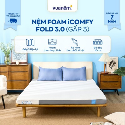 [ĐƠN 10TR TẶNG 1 BỘ CHĂN BÉ] Nệm foam gấp 3 IComfy Fold 3.0 - Nệm gập 3 tiện lợi, Nệm êm, Đệm gia đình, Nệm gập gọn nhẹ