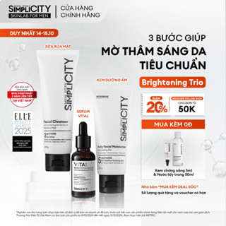 Combo mờ thâm sáng da tiêu chuẩn cho nam Men Stay Simplicity Brightening Trio: Sữa rửa mặt, Serum Vital, Kem dưỡng ẩm