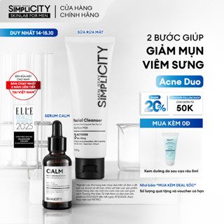 Combo giúp giảm mụn sưng viêm Men Stay Simplicity Acne Relief Duo gồm: Sữa rửa mặt 100g & Serum Calm 30ml