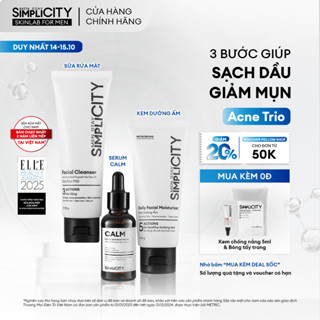 Combo chăm da dầu mụn cho nam Men Stay Simplicity Acne Relief Skincare Trio giảm mụn an toàn