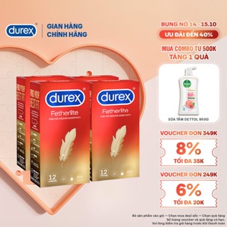 Bộ 4 hộp bao cao su Durex Fetherlite siêu mỏng, bôi trơn, size 52.5mm, 12 bao/hộp