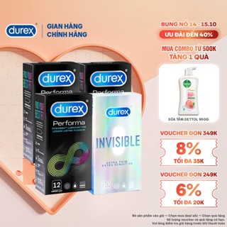 Bộ 3 Durex Performa kéo dài thời gian (52mm, 12bao) + 1 Durex Invisible siêu mỏng (52mm, hộp 10 bao)