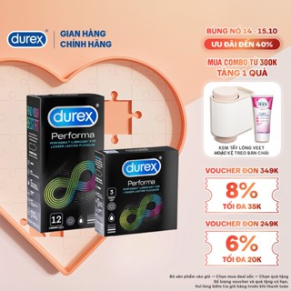 Bộ bao cao su Durex Performa kéo dài thời gian size 52mm, 1 hộp 12 bao và 1 hộp 3 bao