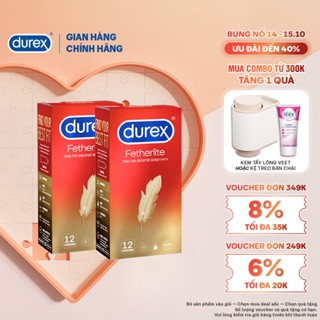 Bộ 2 hộp Durex Fetherlite siêu mỏng (size 52.5mm, 12 bao/hộp)