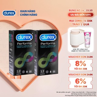 Bộ 2 hộp Durex Performa kéo dài thời gian, size 52mm, hộp 12 bao