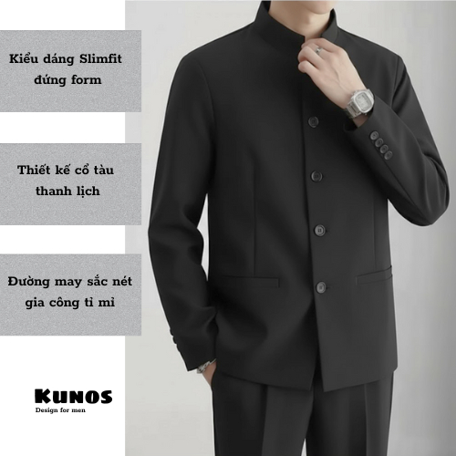 Áo Khoác Vest Nam Cổ Tàu Dáng Slimfit Phong Cách Trung Hoa Trẻ Trung Sang Trọng Thanh Lịch