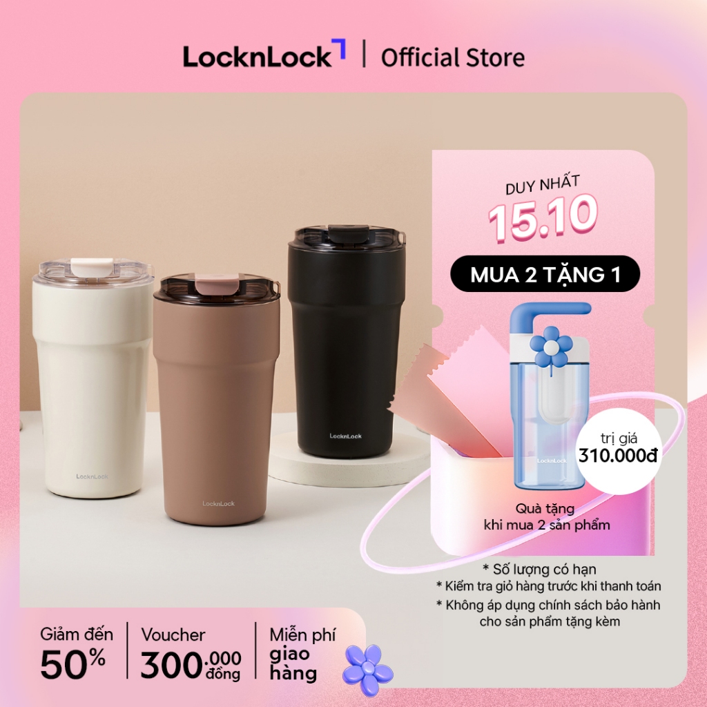 Bình giữ nhiệt LocknLock Metro Cafe Tumbler 650ml / 500ml / 750ml bằng thép không gỉ 304 phủ sứ kèm dây xách