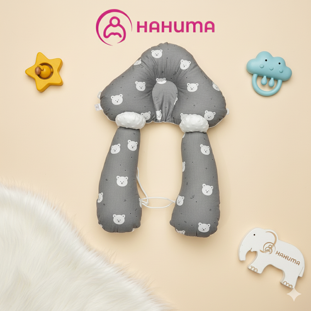 Gối Chữ U Cho Bé Hahuma – Chống Bẹp Đầu, Thiết Kế Dây Rút Tiện Lợi