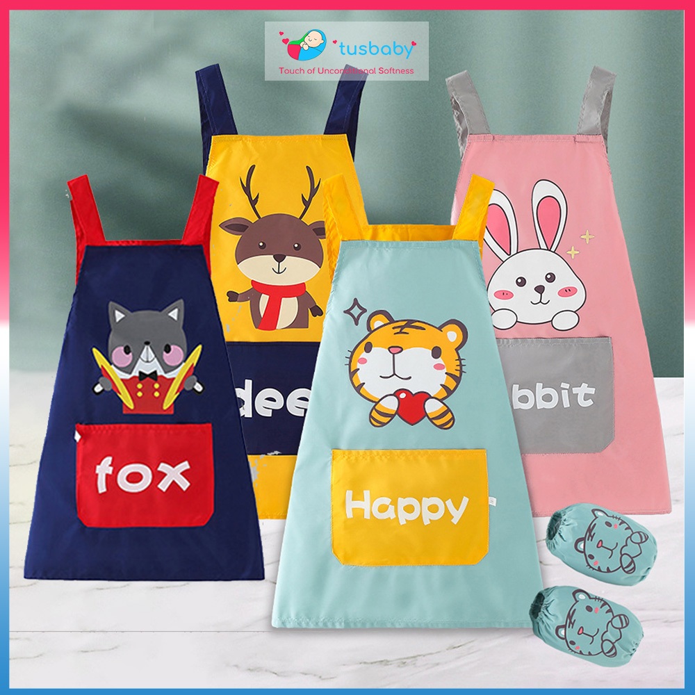 [Bé 2-7 tuổi] Tạp dề vẽ tranh cho bé chống thấm nước (tặng kèm bao cổ tay)