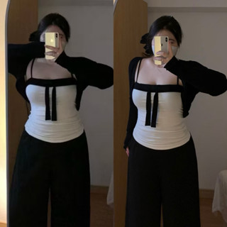  SẴN  BIGSIZE L - 4XL  Set Áo Bigsize Nữ Áo Ống Trắng Hồng Phối Đen Kèm Áo Khoác Cardigan Mỏng Nhẹ Nữ Tính Sang Chảnh 