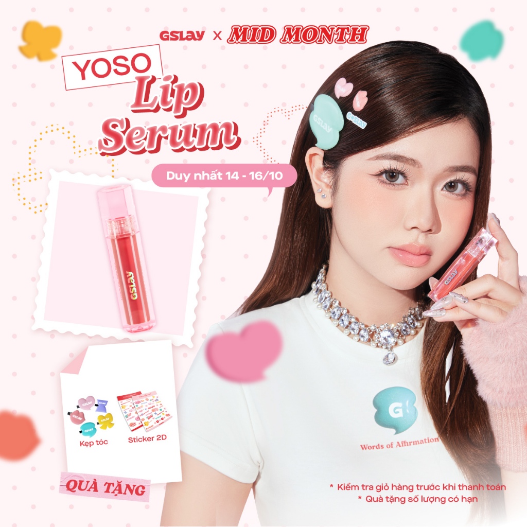 Son Dưỡng Bóng Có Màu Thuần Chay GSLAY YOSO Lip Serum dưỡng ẩm, tái tạo môi 1ml