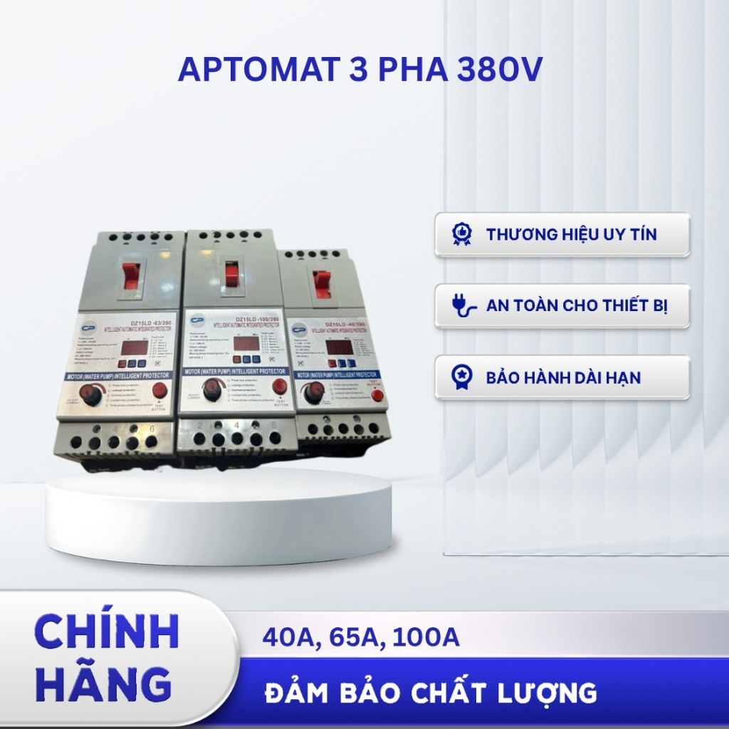 Aptomat 3 Pha 380V Hẹn Giờ, Chống Giật, Chống Mất Pha. Bảo Vệ Quá Tải Động Cơ