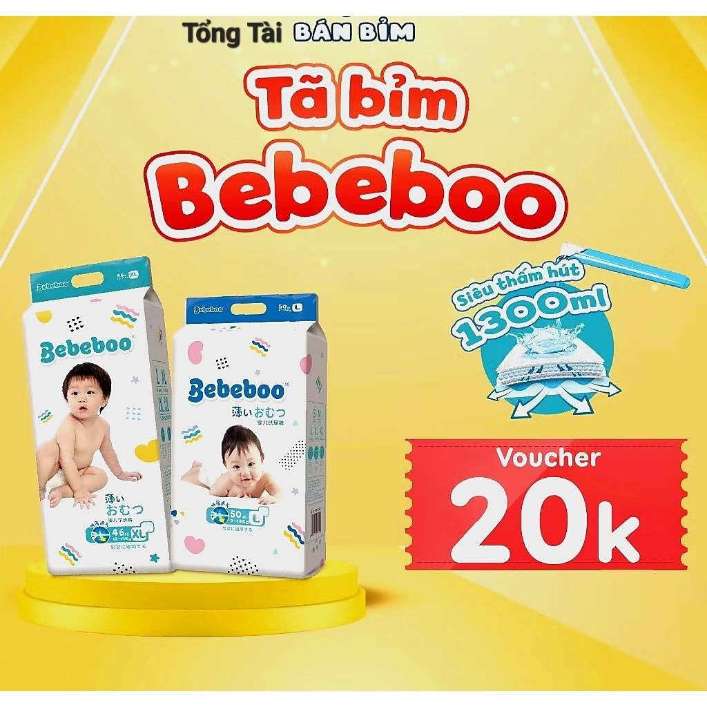 2 BỊCH Tã Bỉm BEBEBOO công nghệ Nhật Bản siêu thấm hút 1300ml