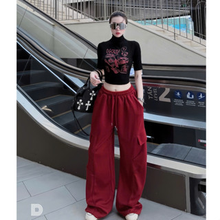 Set đồ nữ tiểu thư sang chảnh áo croptop cổ cao phối quần suông dài ống rộng thiết kế đi chơi dạo phố thể thao LONA Rose