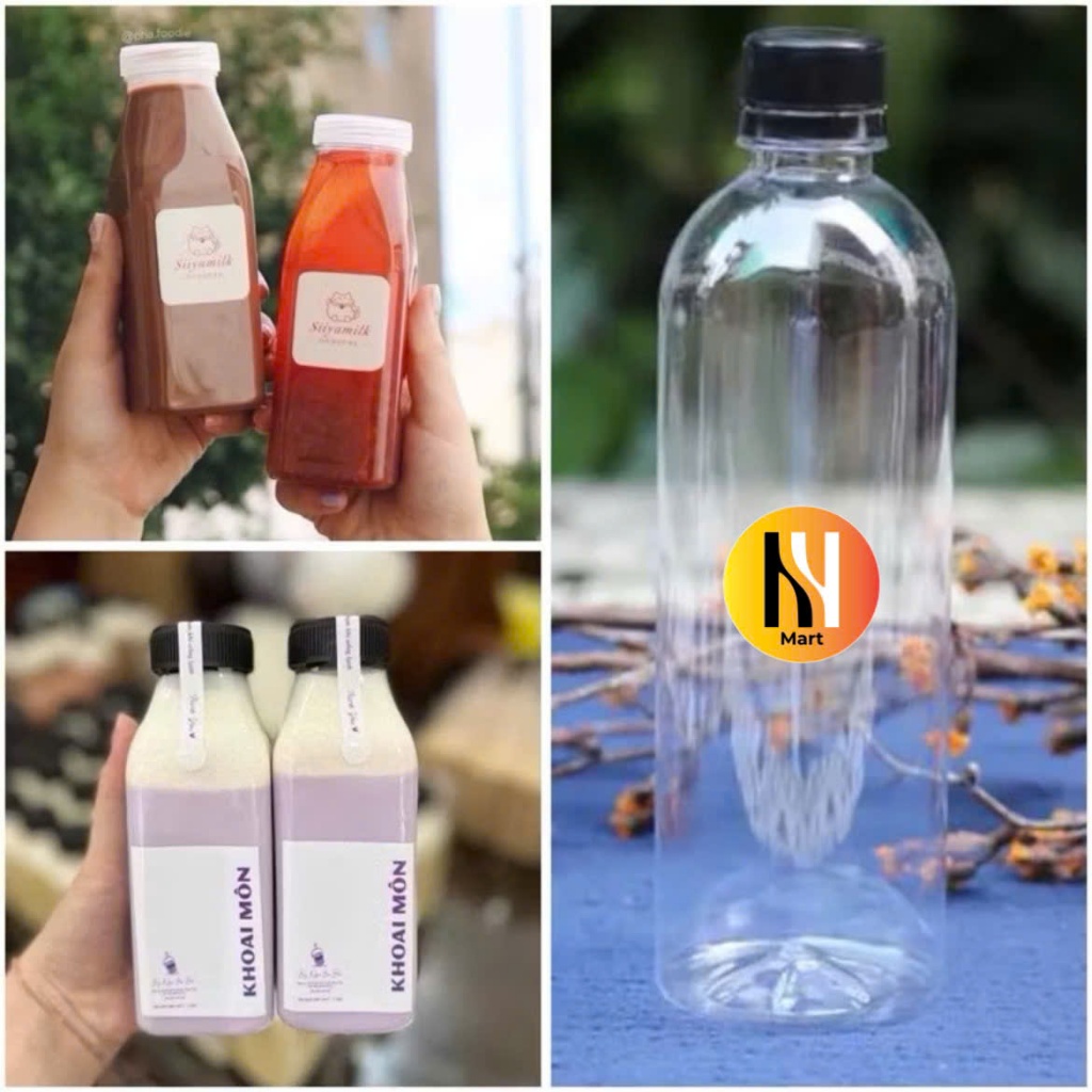 Chai nhựa PET cổ rộng 330ml 500ml-Chai vuông vát cổ 330ml dày dặn