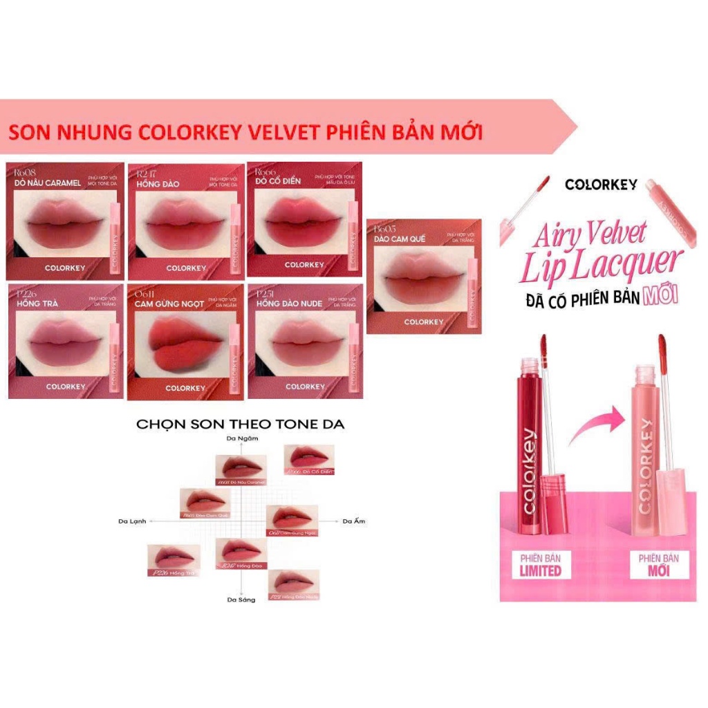 [Hàng Chính Hãng] Son Kem Lì Colorkey Airy Velvet Lip Lacquer 3g Chất Son Mịn Mượt Bền Màu Lâu Trôi | BigBuy360 - bigbuy360.vn