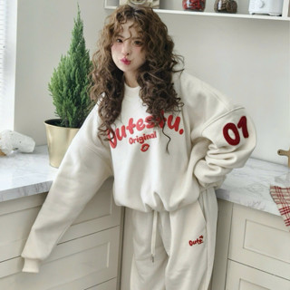  Áo Sweater Outerity Số 01 Thêu Xù Nổi  Áo thu đông nữ be xám tiêu form rộng hàn quốc local brand thu đông 