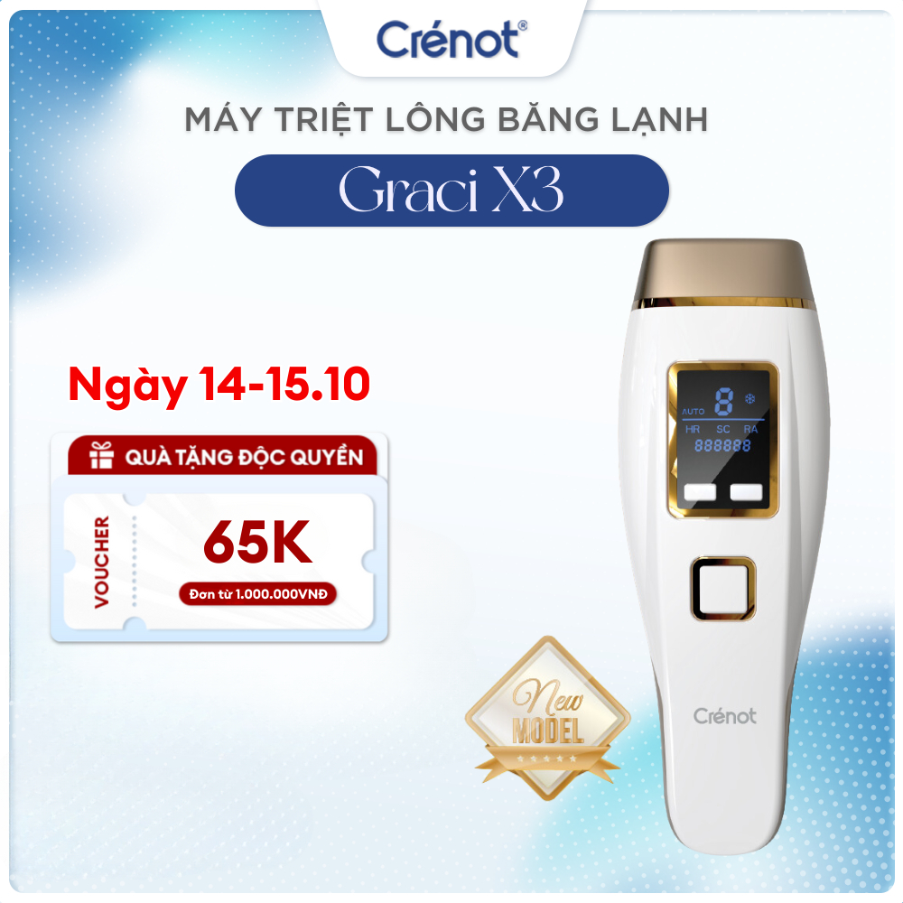 Máy triệt lông lạnh mini Crenot Graci X3 tẩy triệt lông vĩnh viễn vùng kín nữ bikini may triet long cam tay IPL tại nhà