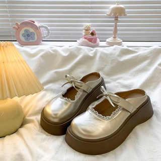    Giầy KHÔI KHOA   giầy Sục có Nơ Bạc và kem với 