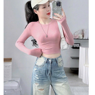 TIENSTYLE - Áo thun crotop nữ tay dài xỏ ngón chất thun gân, Áo Thun Cổ Lọ Dài Tay