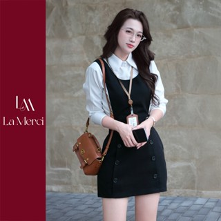  Đầm Yếm Ngắn Công Sở Thanh Lịch DV04 Dáng Đầm chữ A Tôn Dáng Thon Gọn Màu Đen La Merci 