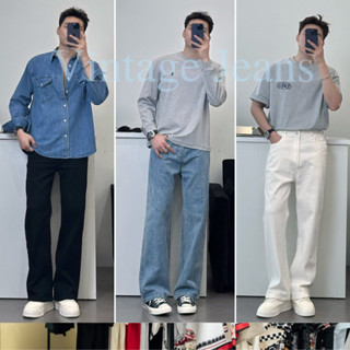 Quần jean nam Đen Trắng Smoke ống Đứng Dáng Regular Fit Vintage, quần bò nam baggy chất jeans cao cấp phong cách Retro