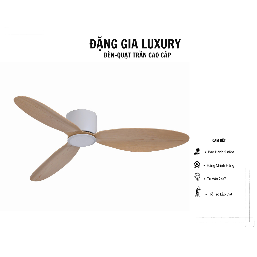 Quạt trần chung cư trần thấp cổ ngắn 16cm | Quạt trần mini Đặng Gia 3 cánh lá gió mạnh dành cho phòn