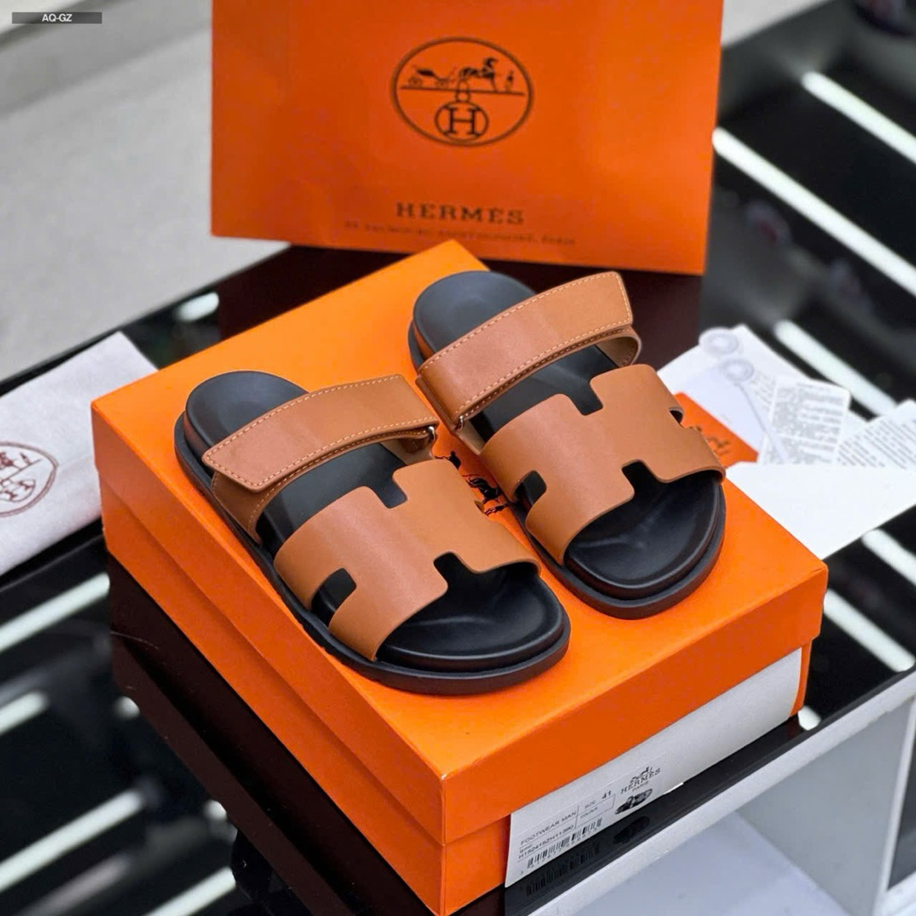 Dép Quai Ngang HM Chip Bản Da Trơn Màu Cam Hàng Likeauth