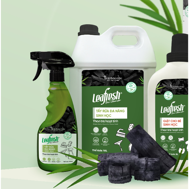 Lau sàn sinh học Leafresh than tre hoạt tính 5L - sạch bóng, kháng khuẩn, an toàn cho bé & thú cưng