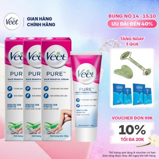 Combo 3 Kem tẩy lông Veet Pure cho da nhạy cảm, hộp lớn 100g tiết kiệm, công thức Pure cải tiến