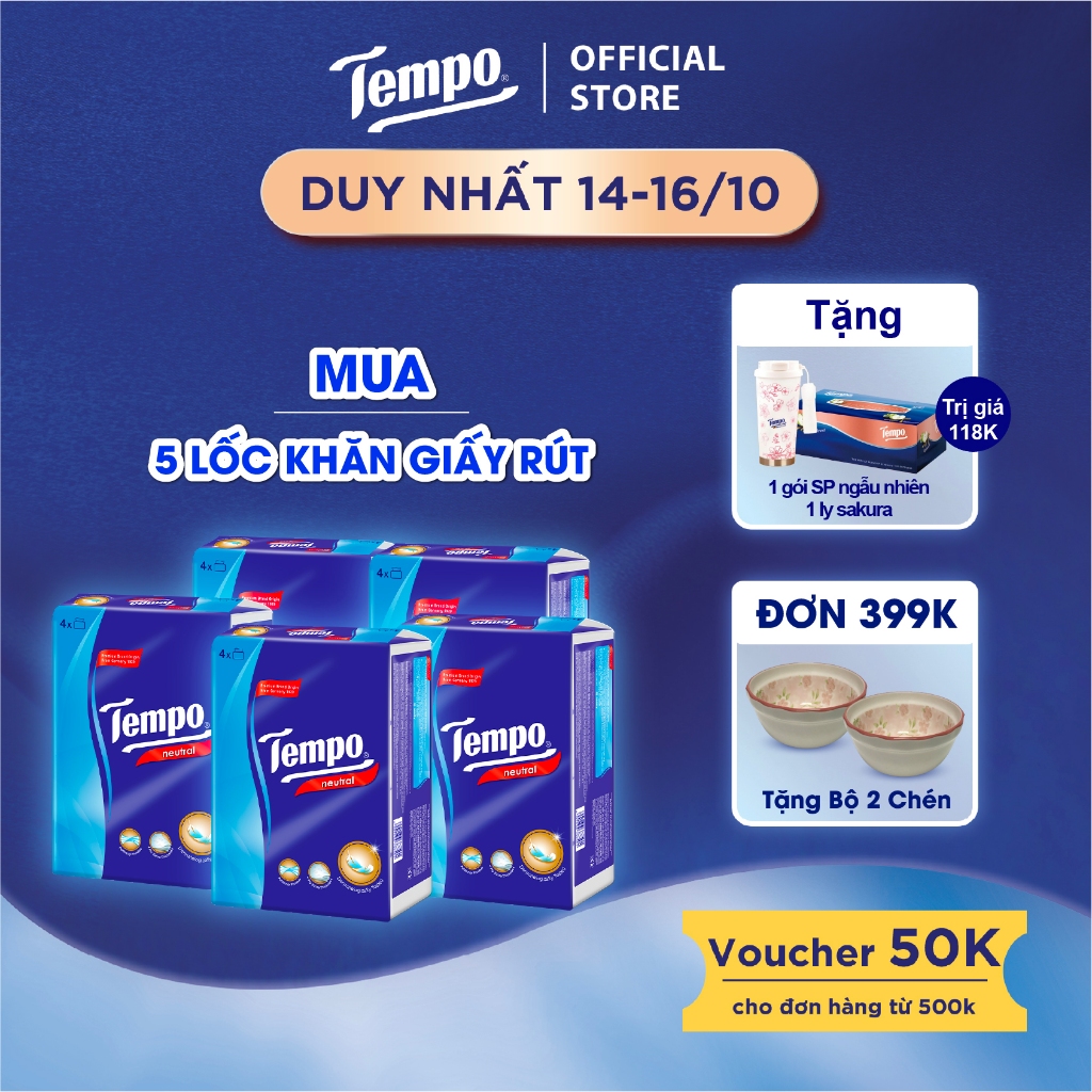 [MUA 5 LỐC TẶNG 2 GÓI GIẤY RÚT] Khăn giấy Rút Cao Cấp Tempo 4 Lớp Bền Dai Thương Hiệu Đức