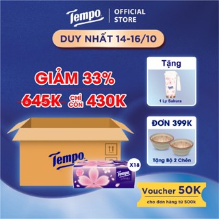 [THÙNG 18 GÓI TẶNG 1 LY SAKURA] Khăn Giấy Rút Cao cấp Tempo Hương Sakura - 4 Lớp Bền Dai, An Toàn - Thương Hiệu Đức