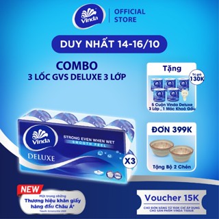 [MUA 3 LỐC GVS DELUXE TẶNG 5 CUỘN + 1 MÓC KHÓA] Giấy vệ sinh cao cấp Vinda Deluxe 3 lớp (8 Cuộn)