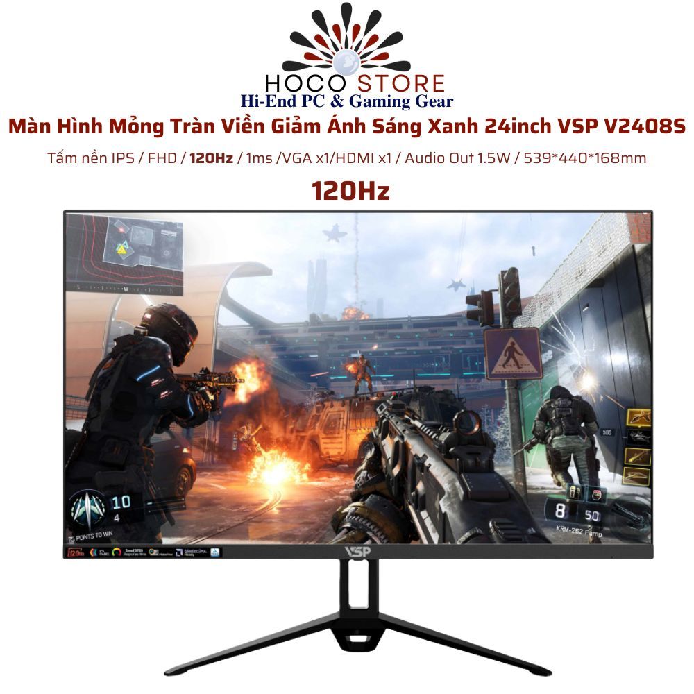 Màn hình VSP V2408S 24inch IPS 120Hz 2ms – Viền mỏng, màu đẹp, bảo hành 36 tháng | Hoco PC | BigBuy360 - bigbuy360.vn