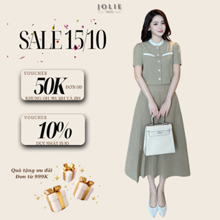 Set Áo Ngắn Công Sở Phối Chân Váy Xếp Ly Dài Thanh Lịch JOLIE Set Đồ Xinh Sang Màu Trẻ Trung S844