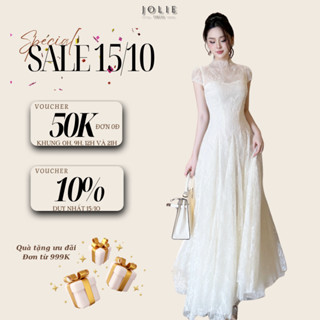 Váy Ren Tiểu Thư Dáng Dài Ngắn Tay Jolie Mặc Dự Tiệc, Đám Cưới, Đi Bàn Cô Dâu Xinh Sang V1401